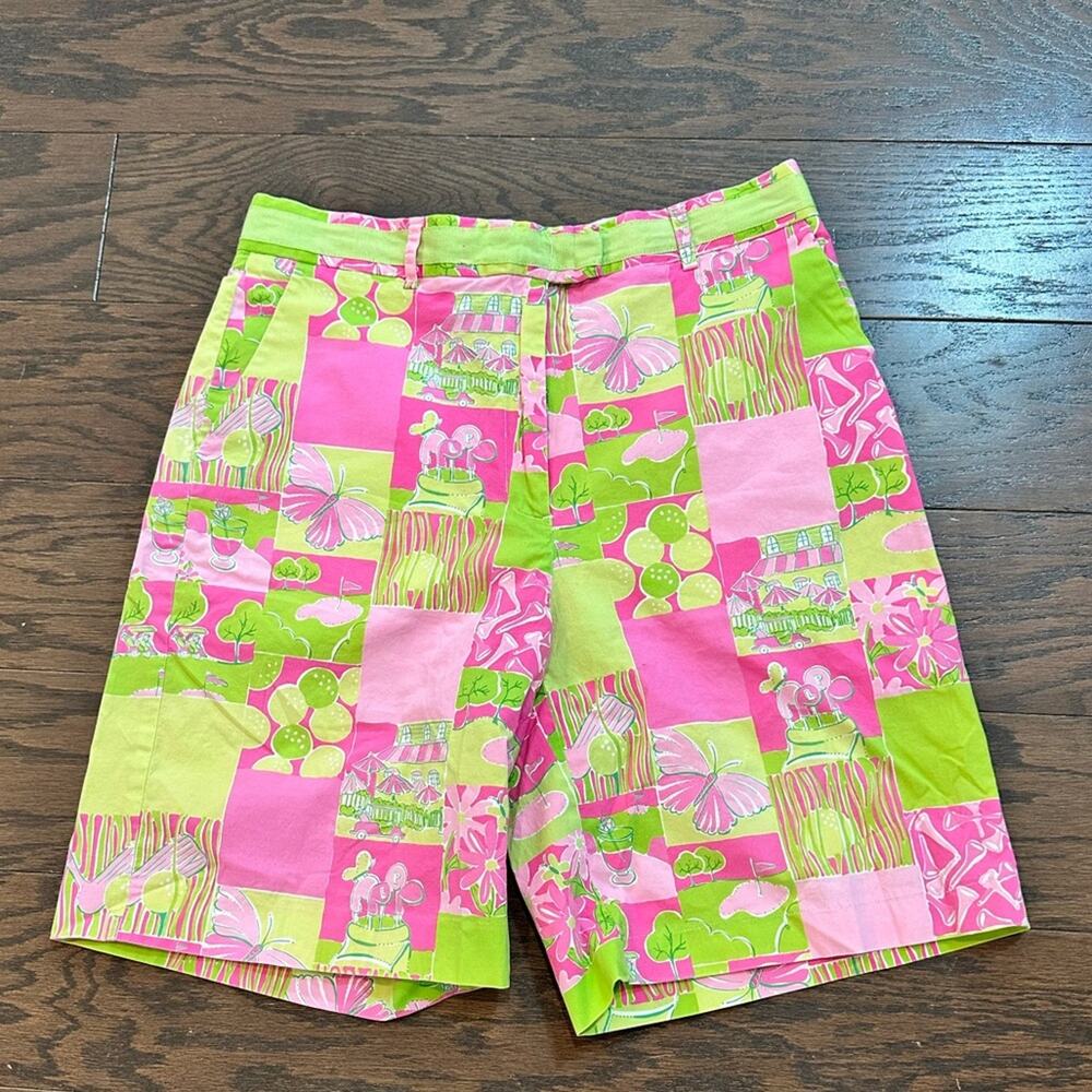 Vintage Lilly Pulitzer Pink and Green Golf Print Shorts Size 8 See Description